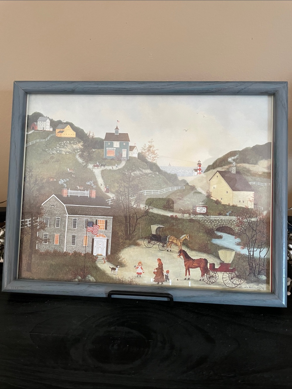 Vintage Linda Nelson Stocks Framed Calendar Print -1991 - 11x14 Frame